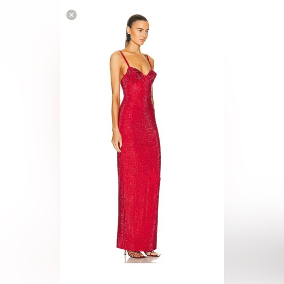 AREA NYC Red Embellished Crystal Gown SZ 10 - Picture 2 of 3